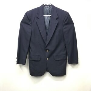 Vintage Burberry Blazer Mens 36 Navy Blue Wool 2 Button Gold Crest USA 90s